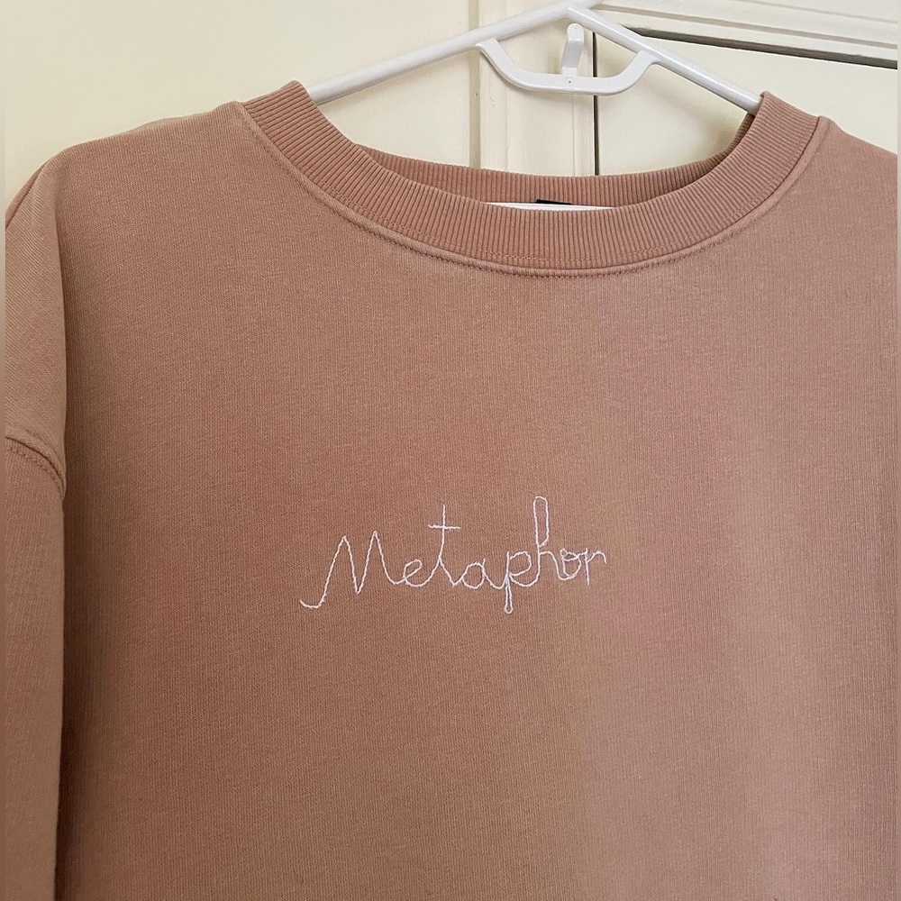 Pale pink dress (or tunic / sweatshirt dress), hand-embroidered upcycle